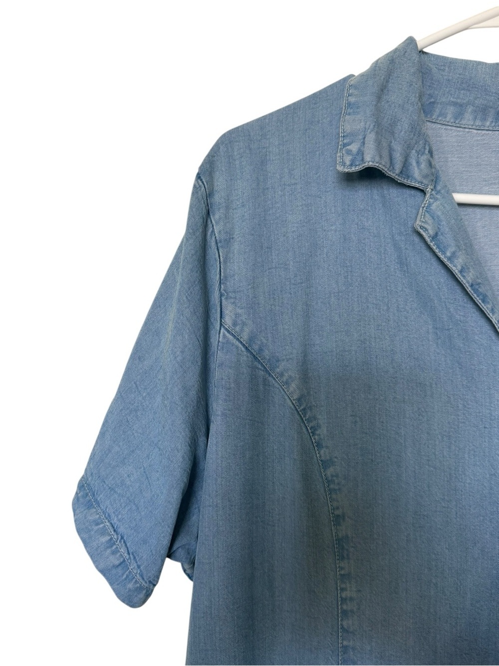 Light Blue Denim Button-Front Maxi Dress with Short Sleeves - Picture 2 of 5